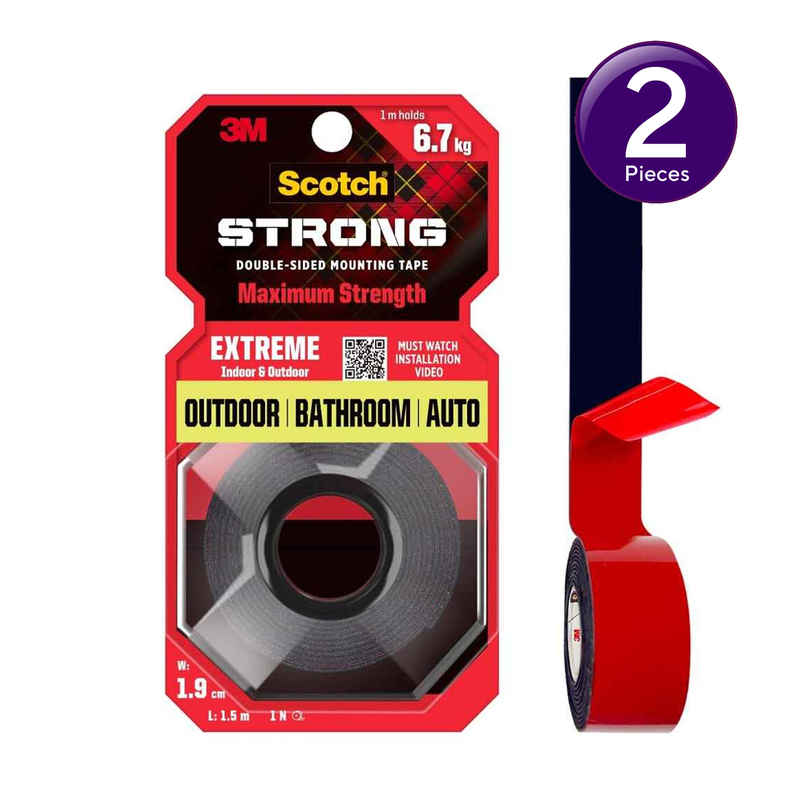 Scotch Black Extreme Double Sided Tape for Mounting 1.9 cm x 1.5 m | Outdoor, Weather Resistant Combo