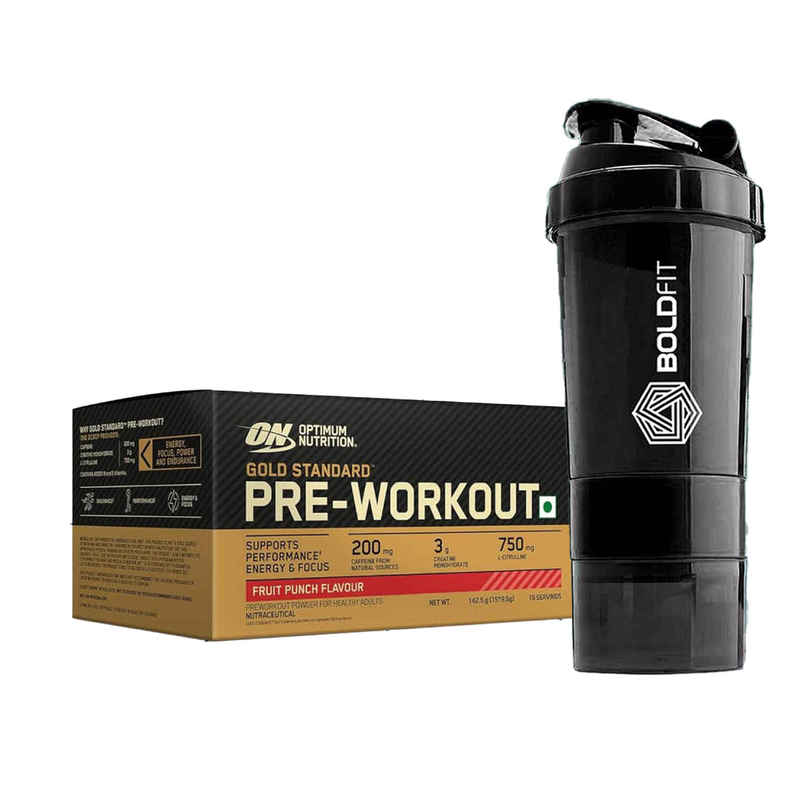Optimum Nutrition Pre-Workout Fruit Punch Flavour (142.5g) & Boldfit Spider Gym Shaker Bottle (1pc) Combo Optimum Nutrition Pre-Workout Fruit Punch Flavour (142.5g) & Boldfit Spider Gym Shaker Bottle (1pc) Combo