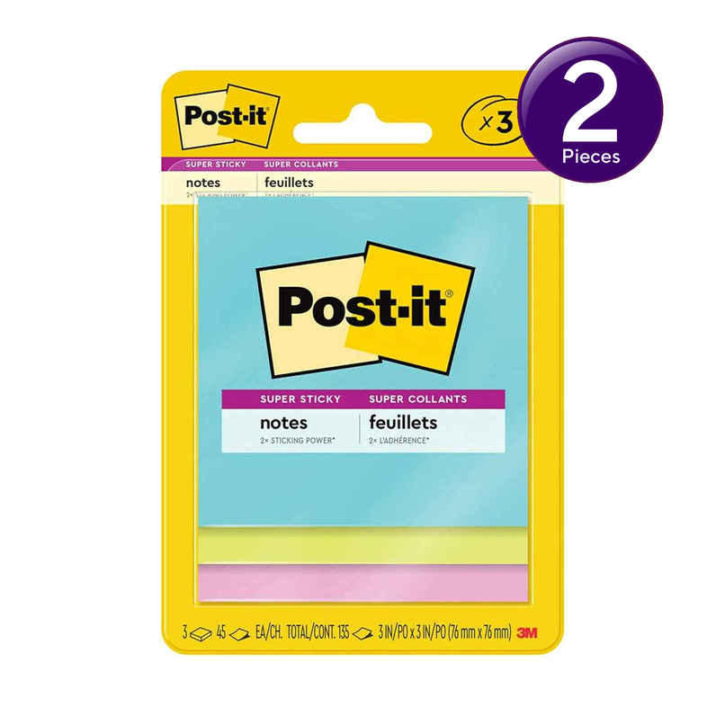 Post-it Sticky Notes - 76 mm x 76 mm | Multicolour | Paper | Square | 135 Sheets Combo