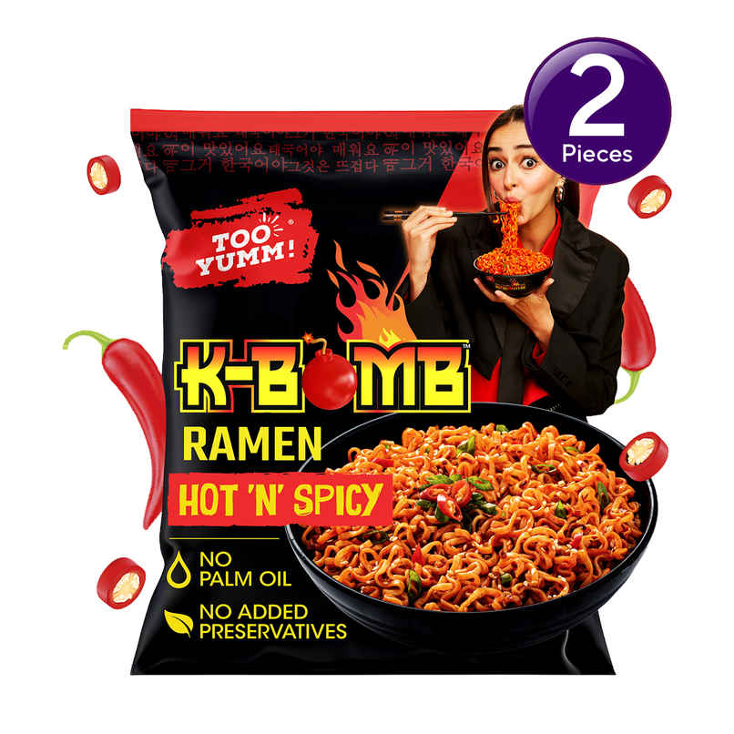 Too Yumm Hot n Spicy Korean Ramen Noodles Combo | Pure Veg, No Palm Oil Healthy K Bomb Spicy Noodles
