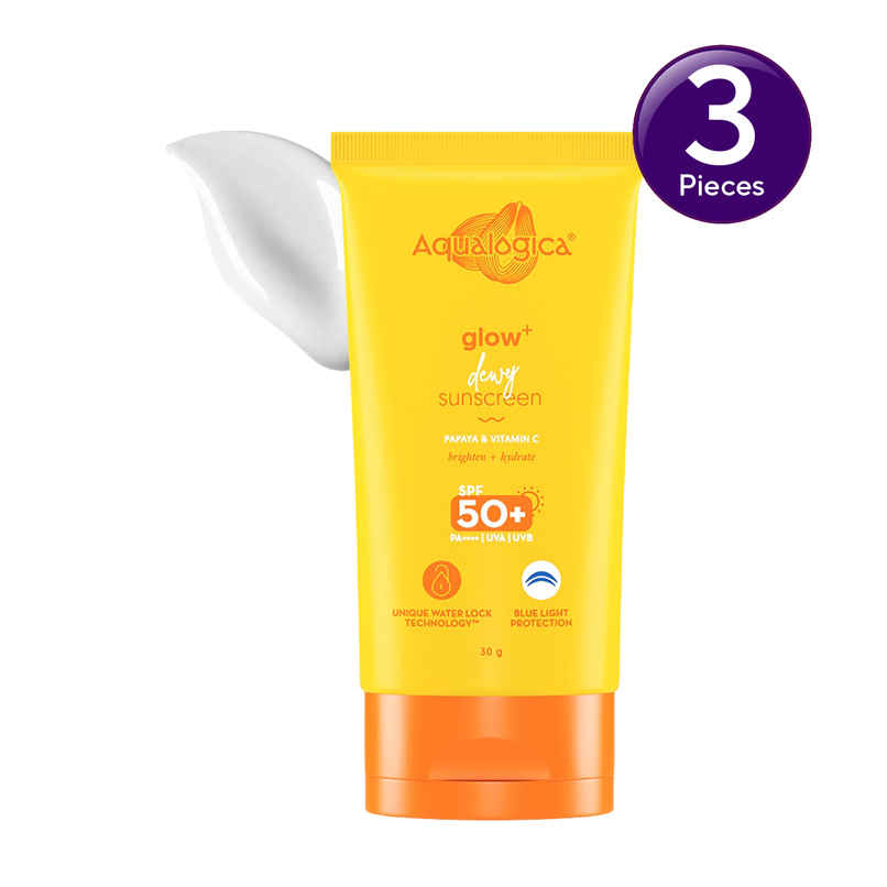 Aqualogica Glow+ Dewy Lightweigh Sunscreen Gel SPF 50+ PA++++ with Papaya & Vitamin C Combo Aqualogica Glow+ Dewy Lightweigh Sunscreen Gel SPF 50+ PA++++ with Papaya & Vitamin C Combo