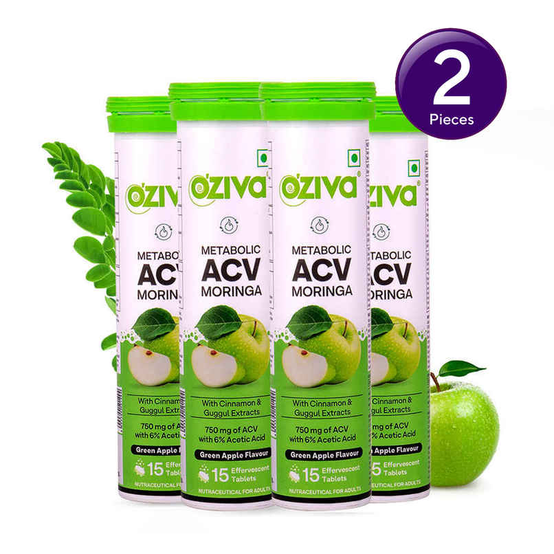 OZiva Apple Cider Vinegar Moringa Effervescent Tablets | Green Apple Combo