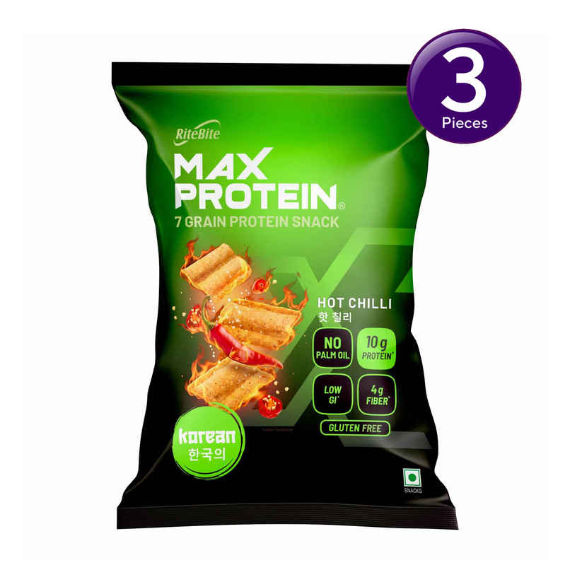 RiteBite Max Protein Hot Chilli Protein  Multigrain Protein Korean Chips | 10g Protein | 4g Fiber Combo