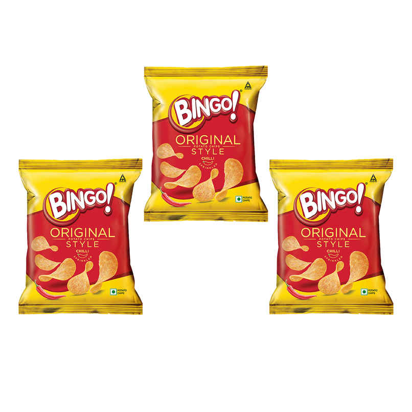 Bingo! Original Style Chilli Sprinkled - Flat Cut Spicy Potato Chips Pack for Snacks Combo