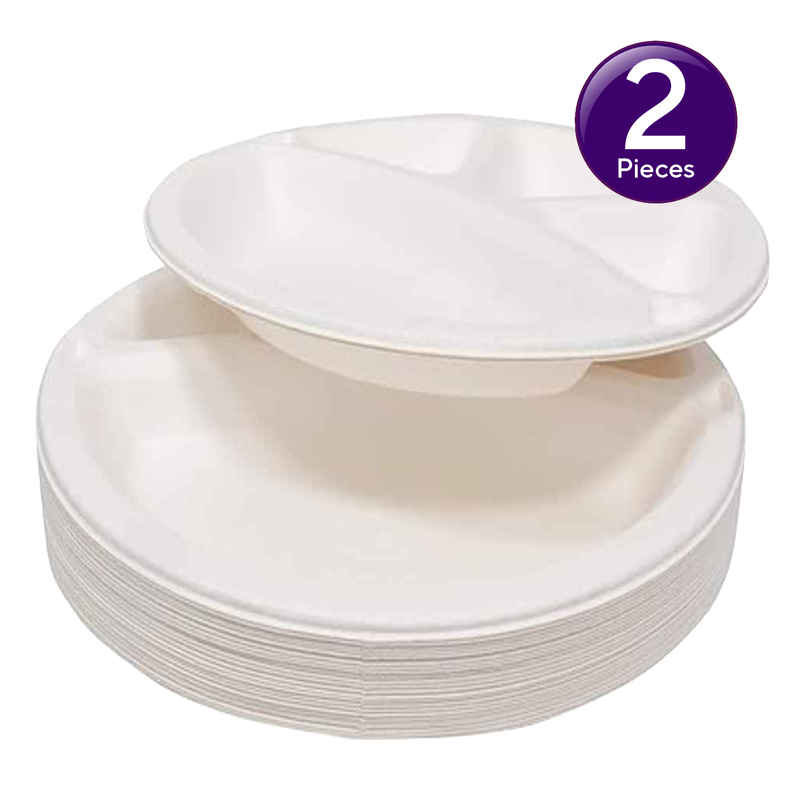 Round Plate | 4 Compartment | 11 inch | Naturepac Combo Round Plate | 4 Compartment | 11 inch | Naturepac Combo