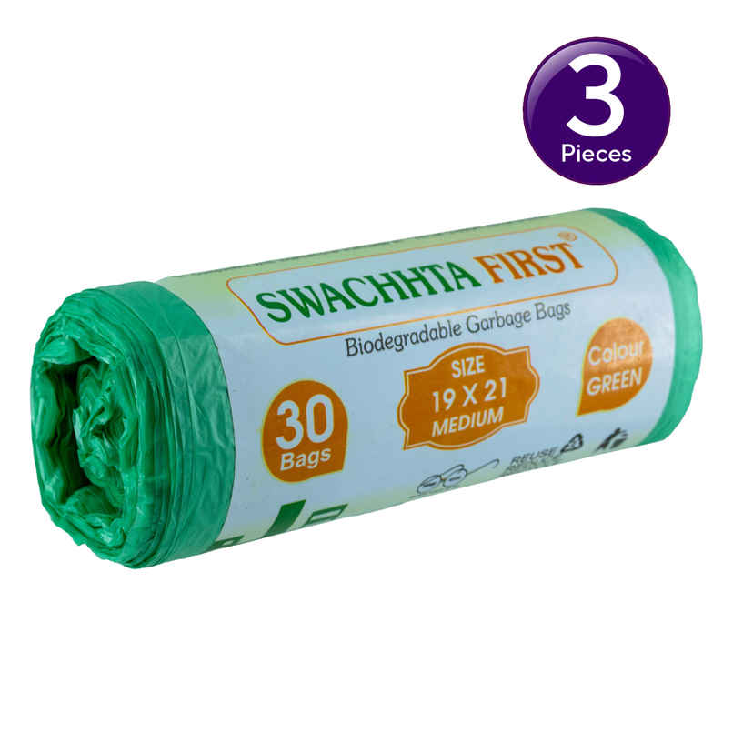 Green Medium Oxo Bio Degradable Garbage Bags-Swachhta First  medium (19 x 21 Inches) Combo