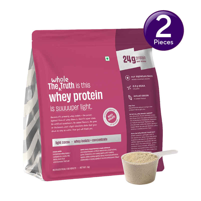 The Whole Truth Whey Protein Powder Light Cocoa (24g Protein Per Scoop) Combo The Whole Truth Whey Protein Powder Light Cocoa (24g Protein Per Scoop) Combo