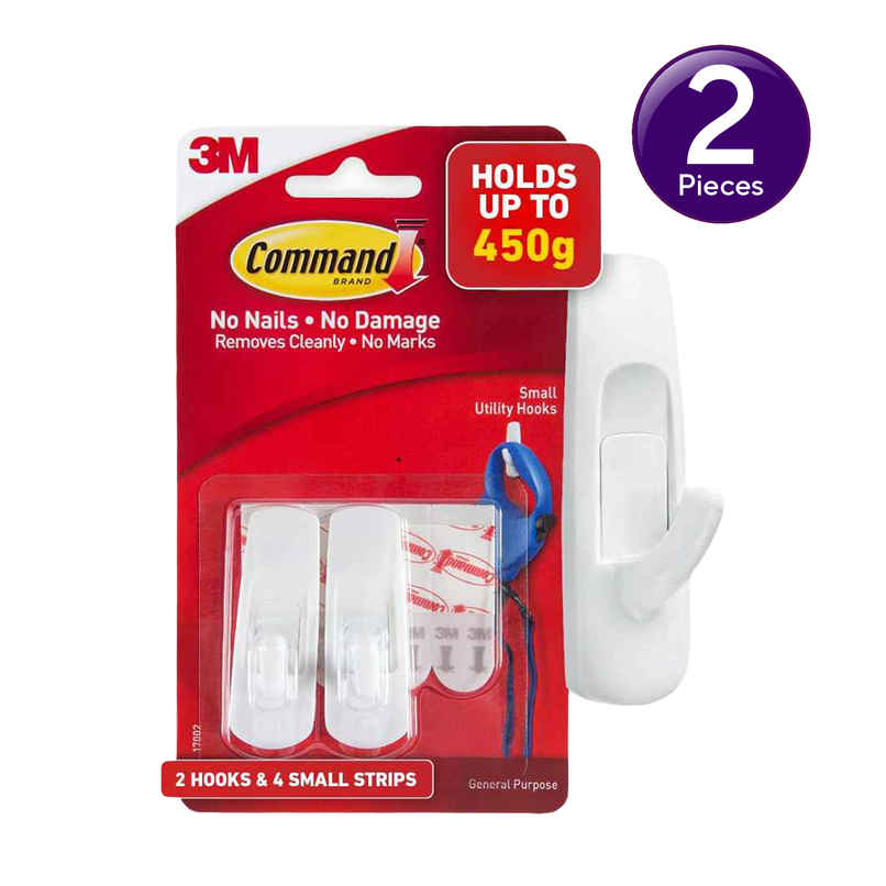 Command Adhesive Damage Free Small Hooks | Holds 450 gm | 2 Hooks | 4 Strips Combo Command Adhesive Damage Free Small Hooks | Holds 450 gm | 2 Hooks | 4 Strips Combo