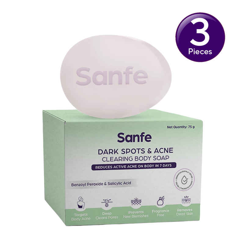 Sanfe Dark Spots & Acne Clearing Soap For Face And Body Pimple Removal Combo Sanfe Dark Spots & Acne Clearing Soap For Face And Body Pimple Removal Combo