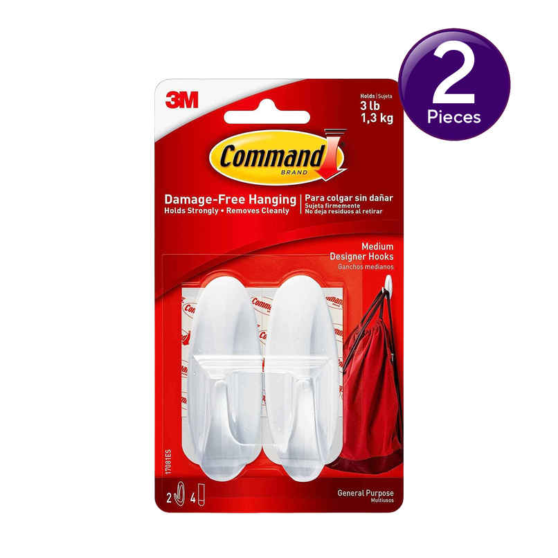 Command Adhesive Damage free Hooks for wall | 2 hooks | 4 strips | Holds Upto 1.3 kg Combo Command Adhesive Damage free Hooks for wall | 2 hooks | 4 strips | Holds Upto 1.3 kg Combo