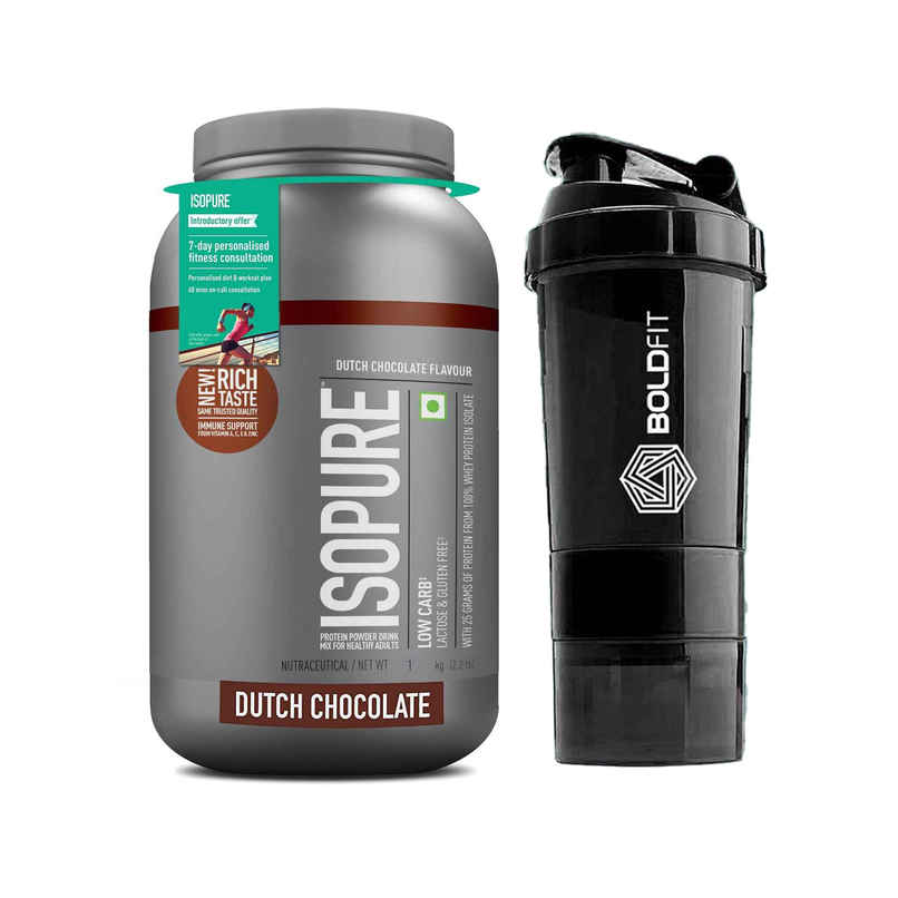 Isopure - Dutch Chocolate (Immune Support, Biotin) (1kg) & Boldfit Spider Gym Shaker Bottle (1pc) Combo Isopure - Dutch Chocolate (Immune Support, Biotin) (1kg) & Boldfit Spider Gym Shaker Bottle (1pc) Combo