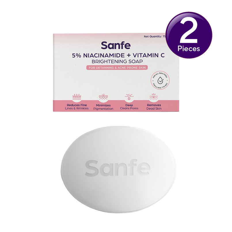 Sanfe 5% Niacinamide & Vitamin C Brightening Soap Detanning Soap Combo Sanfe 5% Niacinamide & Vitamin C Brightening Soap Detanning Soap Combo