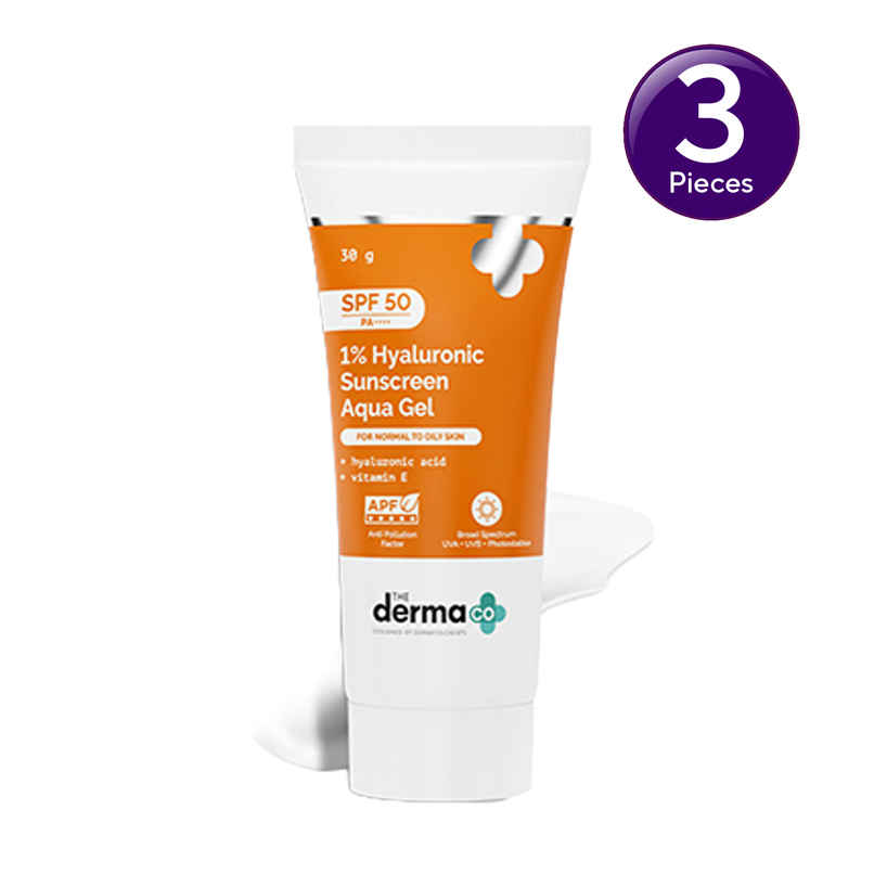 The Derma Co 1% Hyaluronic Sunscreen Spf 50 Pa+++ Aqua Gel For Normal To Oily Skin Combo The Derma Co 1% Hyaluronic Sunscreen Spf 50 Pa+++ Aqua Gel For Normal To Oily Skin Combo