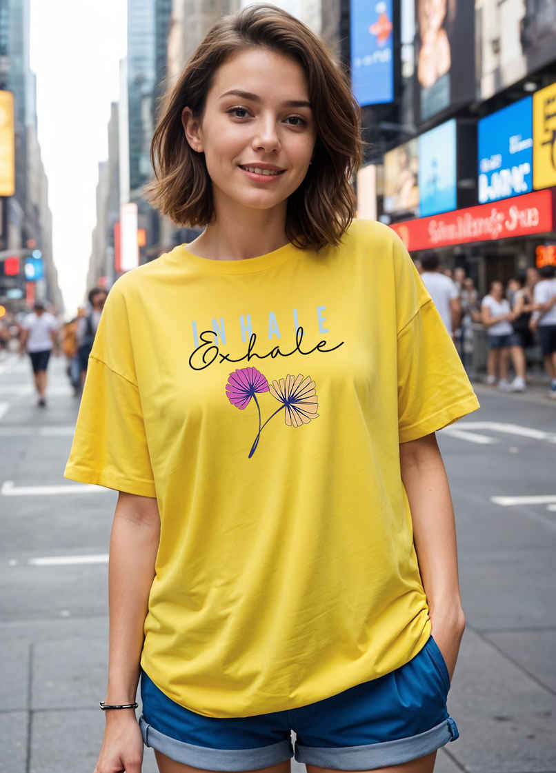 Smartees Women's Oversize Printed Tshirt | Yellow - L