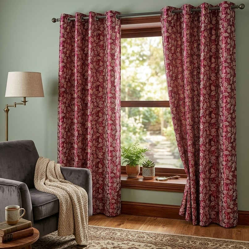 Antzco Maroon Printed Window Curtain 5 ft x 4 ft | Pack of 2 | WC06