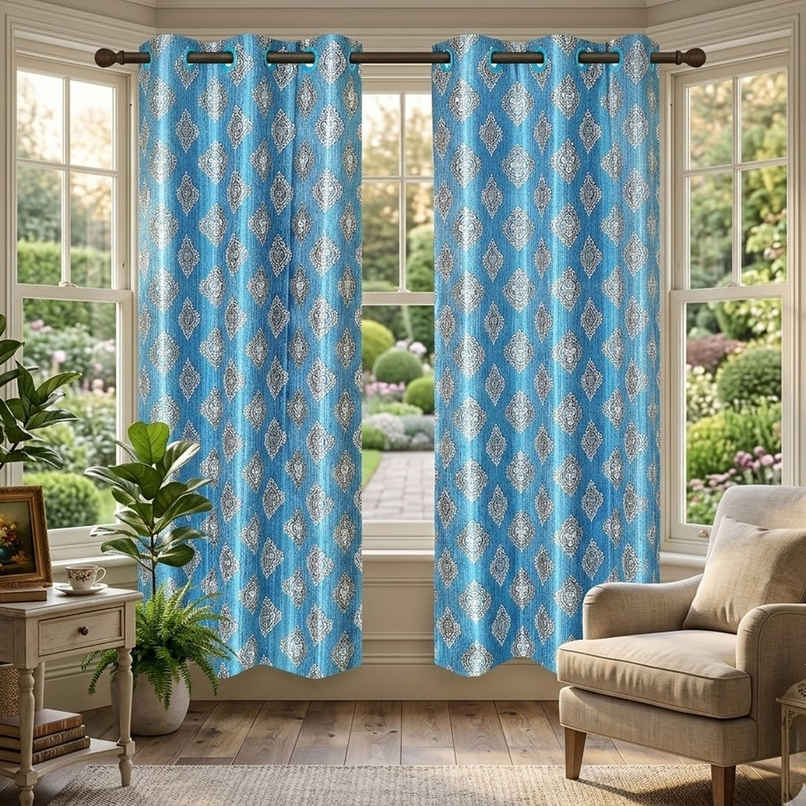 Antzco Blue Window Curtain Crazy Print 5 ft x 4 ft | Pack of 2 | WC04