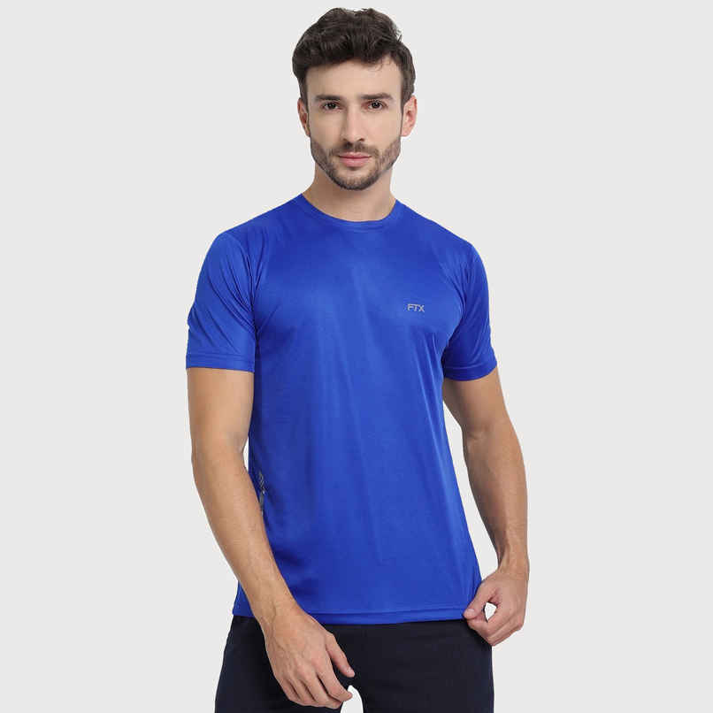 Ftx Men's Solid Round Neck Polyester Half Sleeve Casual T-shirt | Royal Blue | S
