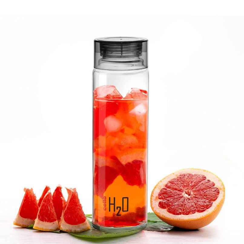 Cello Glass H2O Fridge Water Bottle with Plastic Cap | Black | 920 ml Cello Glass H2O Fridge Water Bottle with Plastic Cap | Black | 920 ml