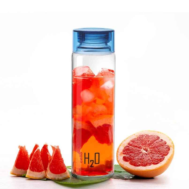 Cello Glass H2O Fridge Water Bottle with Plastic Cap | Blue | 920 ml Cello Glass H2O Fridge Water Bottle with Plastic Cap | Blue | 920 ml
