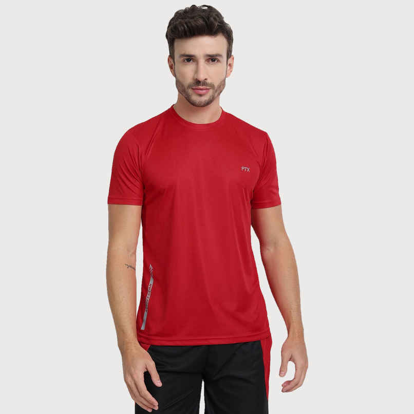 Ftx Men's Solid Round Neck Polyester Half Sleeve Casual T-shirt | Red | S