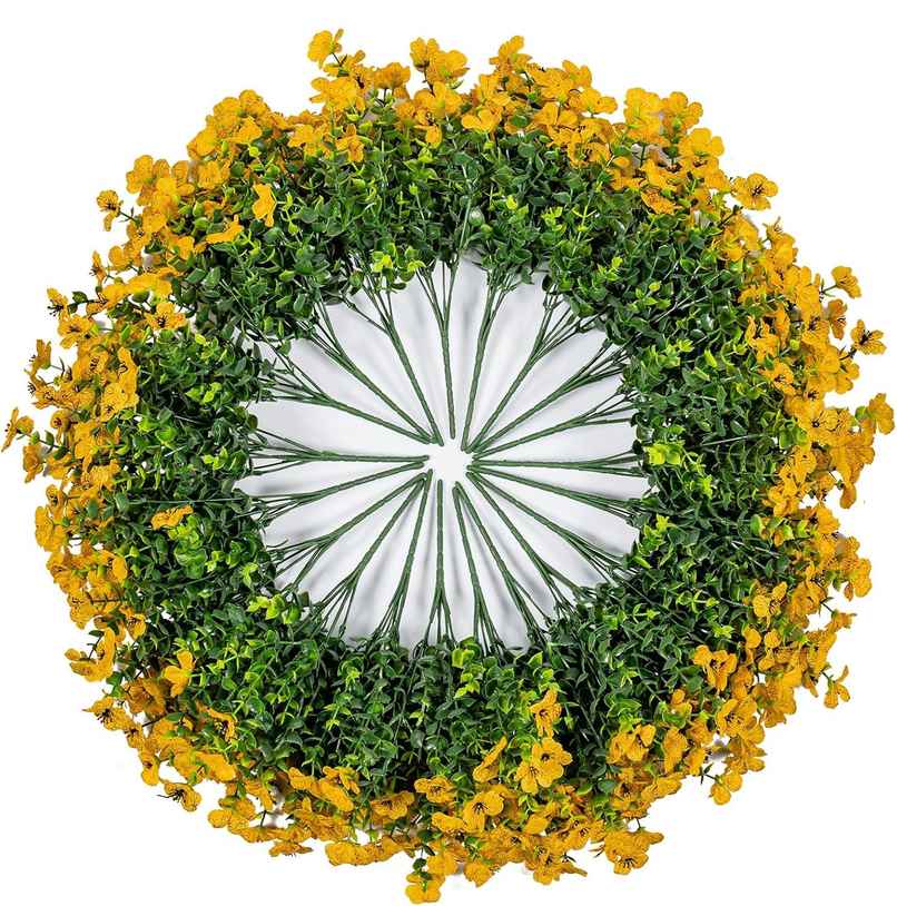 TIED RIBBONS Artificial Eucalyptus Flower Bunch | Yellow - 14.1 in