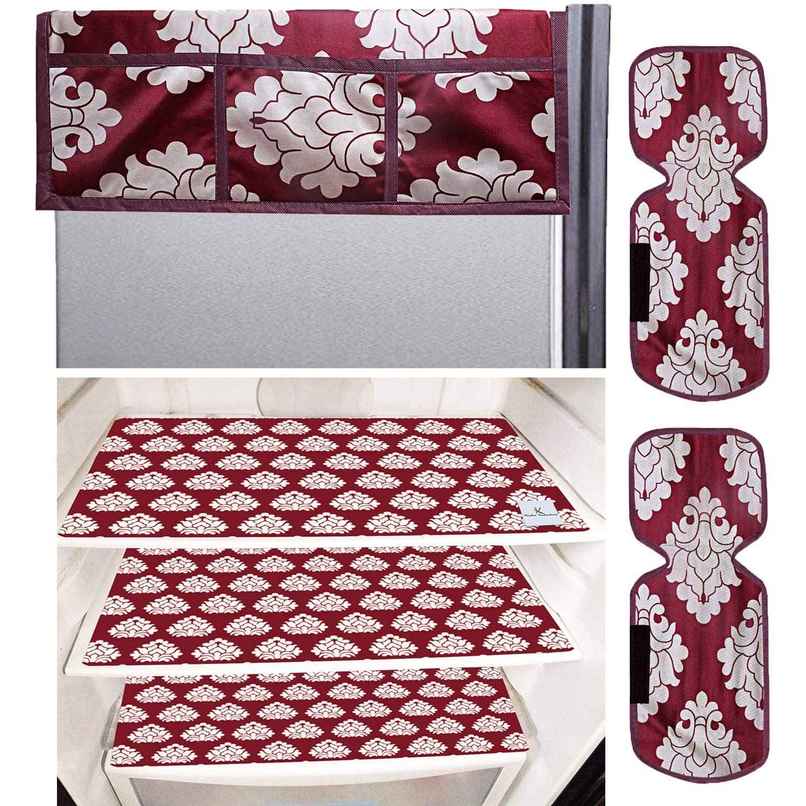 Kuber Industries PVC Flower 3 Pcs Fridge Mat |2 Pcs Handle Cover & 1 Pcs Fridge Top Cover | Maroon Kuber Industries PVC Flower 3 Pcs Fridge Mat |2 Pcs Handle Cover & 1 Pcs Fridge Top Cover | Maroon