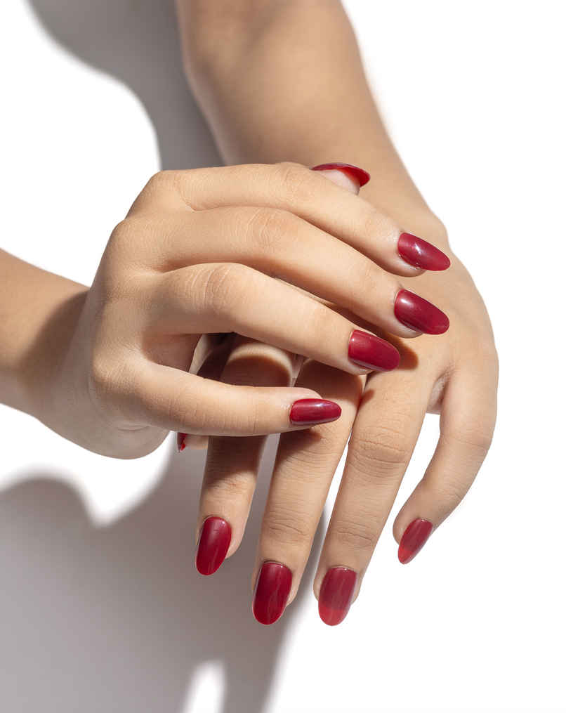 Pep Nails | Maroon | Hand Nails | Medium Round Red | Glossy Solid Press On Nails | 24 Tips