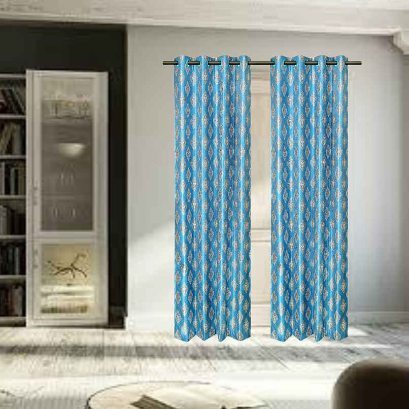 Antzco Blue Door Curtain Crazy Print 7 ft x 4 ft | Pack of 2 | DC04