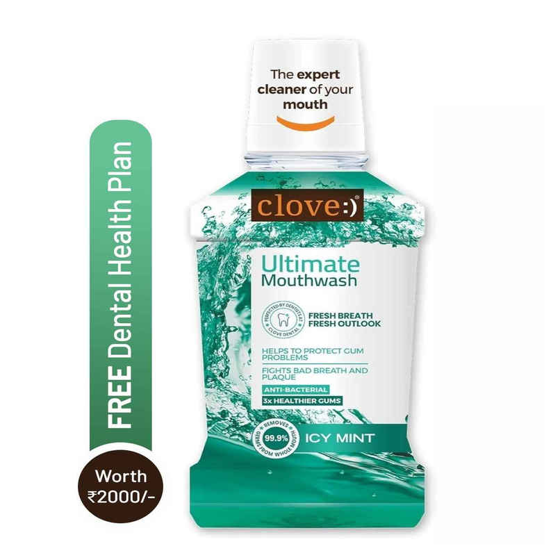 Clove Ultimate Mouthwash Antibacterial & Anti-Plaque Kills 99.9% Germs Fresh Icy Mint Flavour