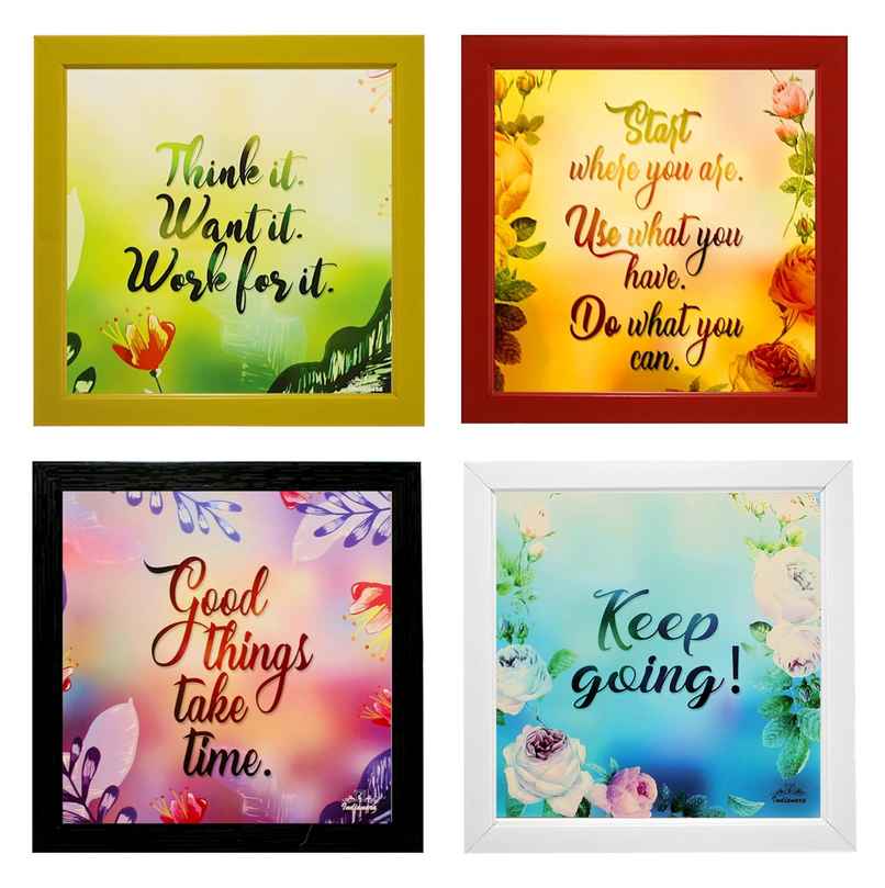 Indianara Multicolored Set of 4 Framed Motivational Quotes Art Wall Hanging Decor