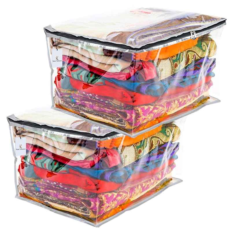 Kuber Industries (Pack of 2) Clothes Organizer For Wardrobe | Saree | Shirts | Transparent | Silver