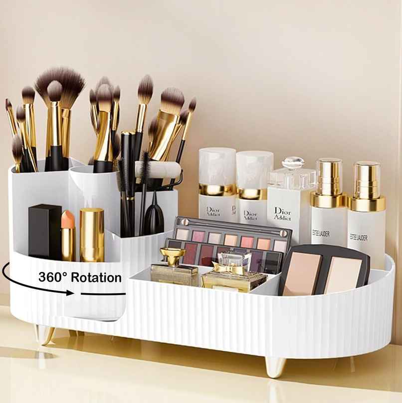 Perpetual 360 Rotating Makeup Organizer with Brush Holder | White