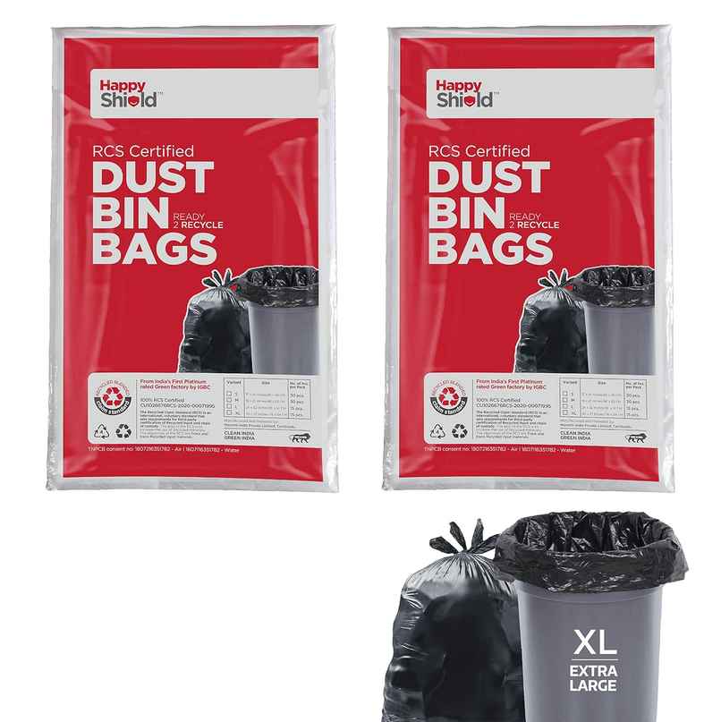 Happy Shield - Garbage Bags(30 Pieces) Extra Large(30 X 37 Inches)15 Pieces/Pack (Pack Of 2) Black