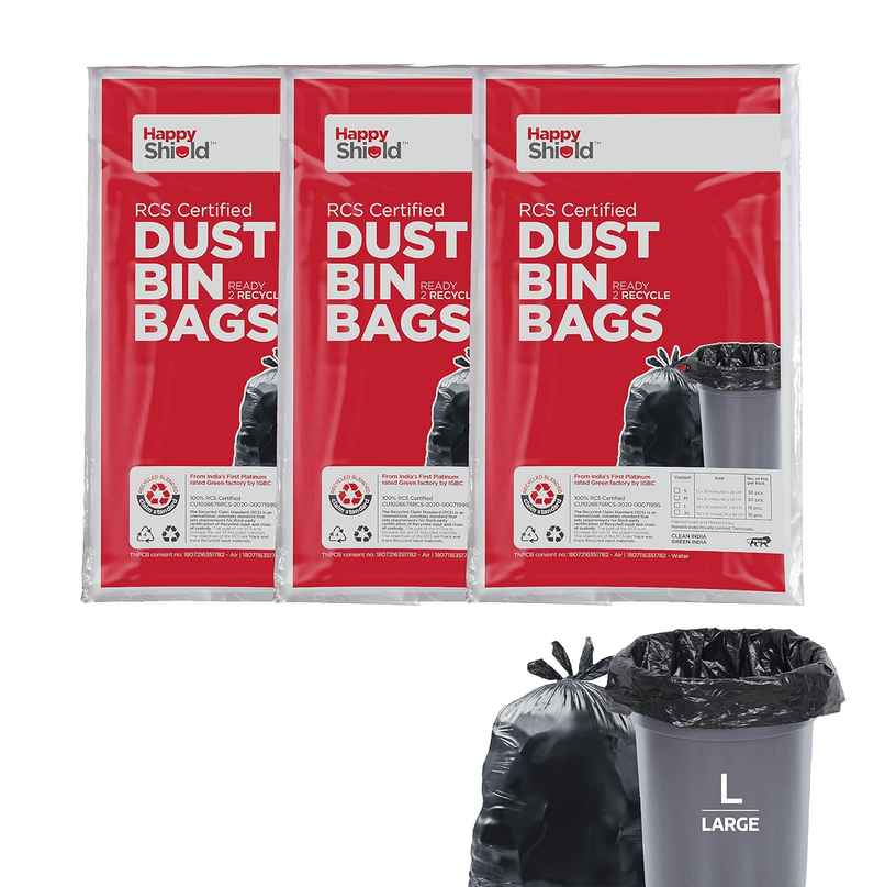Happy Shield - Garbage Bags (45 Pieces), Large (24 X 32 Inches) - 15 Pieces/Pack (Pack Of 3), Black