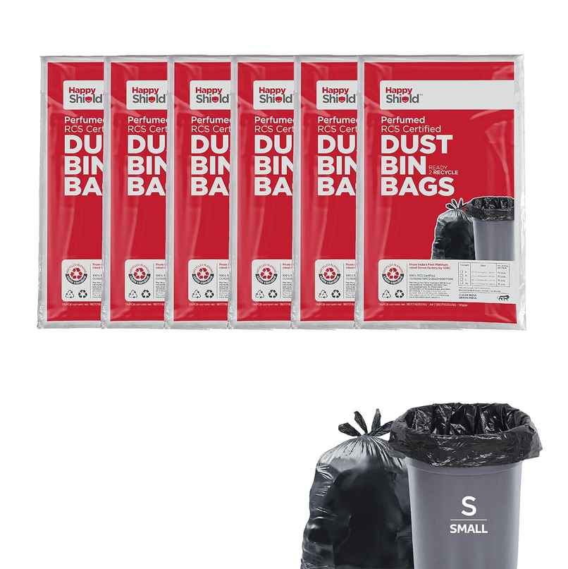 Happy Shield - Perfumed Garbage Bags (180 Pieces), Small (17 X 19 Inches) Pack Of 6 - Black