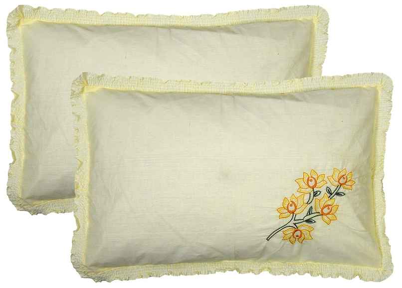 Kuber Industries 17"x27" 2 Pieces 200 TC Embroidered Cotton Pillow Cover Set | Cream
