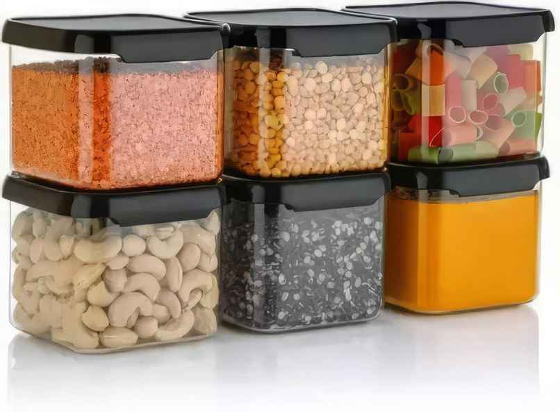 YouBee 500 ml Multipurpose Plastic Storage Jar and Kitchen Storage Container | Set of 6 | Black