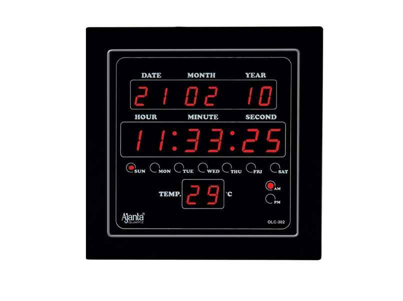 Ajanta Quartz Digital Red LED Square Wall Clock OLC - 302 ( 25.4 x 25.4 x 3.5 cm | Plastic)
