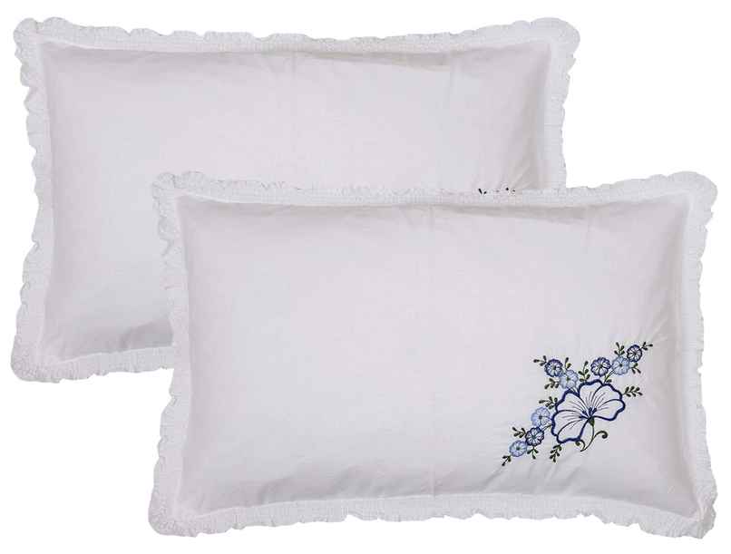 Kuber Industries Embroidered Cotton Pillow Cover Set | 17"x27" | Pack of 2 | White | CTKTC40269