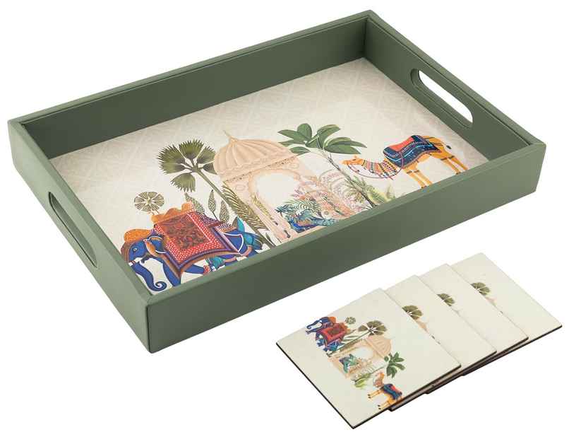Birch & Co. Serving Tray - Royal Gaja With Four Free Matching Coasters