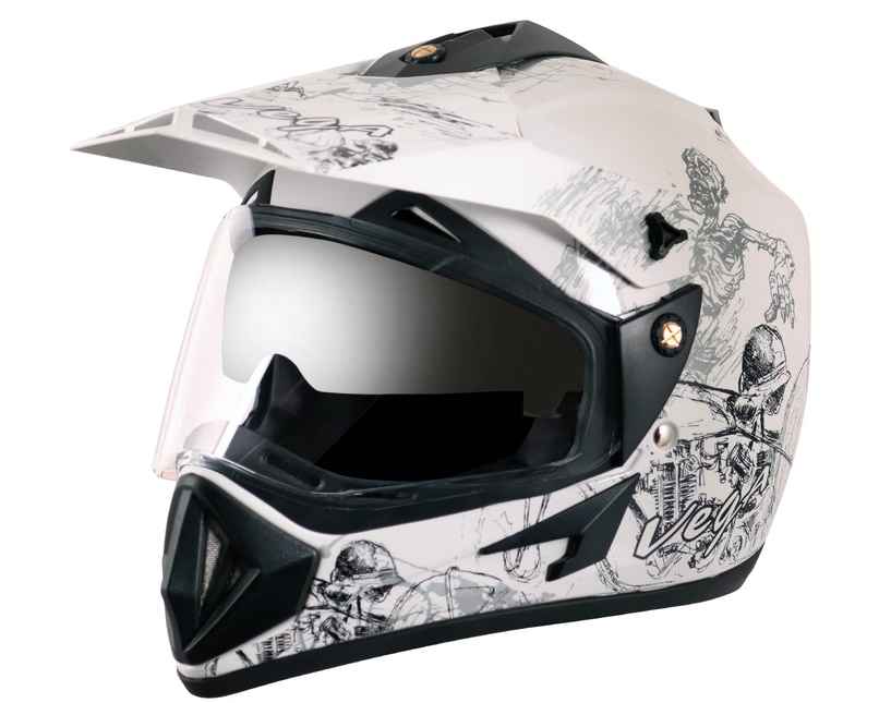 Vega Off Road D/V Sketch White Silver Helmet-M