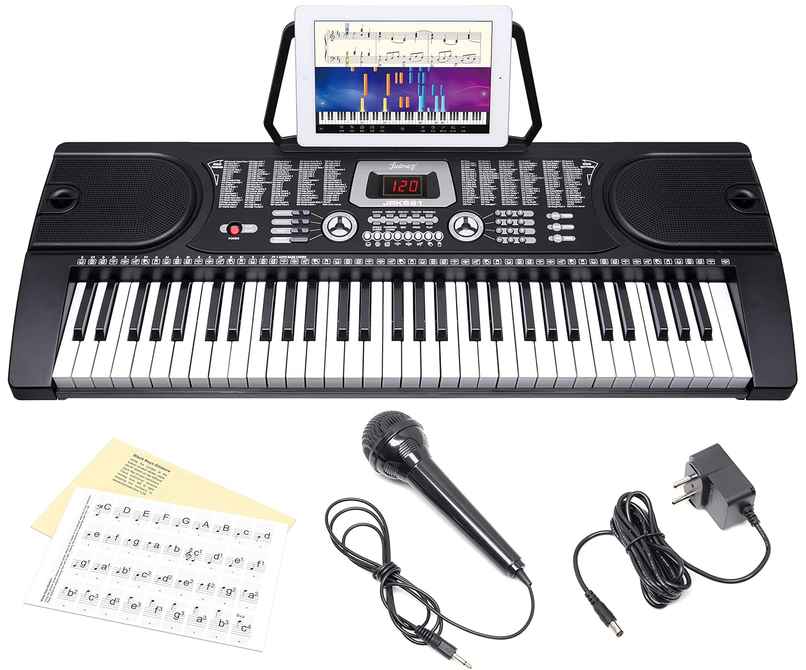 Juarez JRK661 61-Key Electronic Keyboard with LED Display, 255 Rhythms, Mic, Music Stand & USB