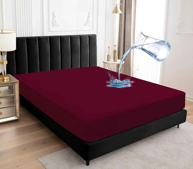 BAY6 Maroon Terry Cotton 220 GSM Waterproof Mattress Protector For Queen Size Bed