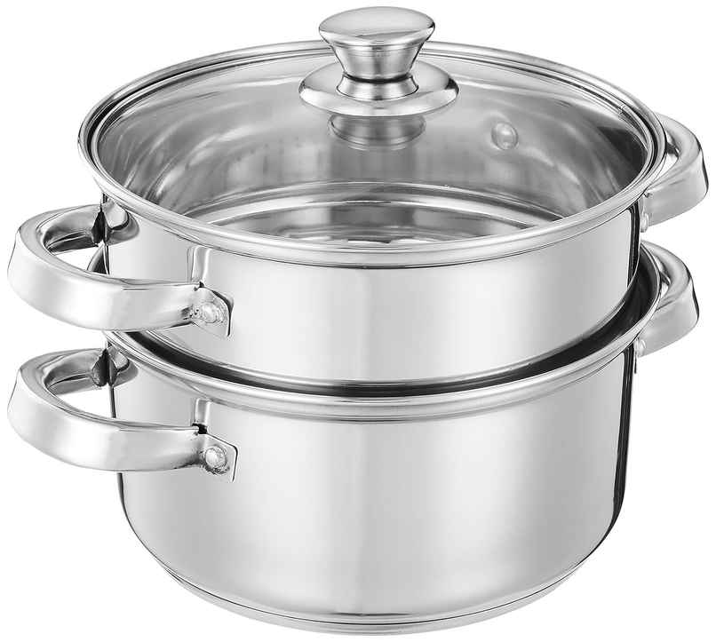 Jensons Stainless Steel Steamer with Glass Lid | Induction Base | Modak, Momo Maker | 2L | Silver