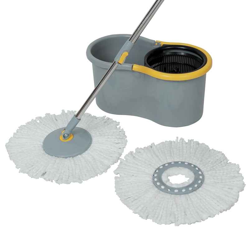 Esquire Elegant 360 Spin Bucket Mop Set With Easy Wheels and Additional Refill - Grey Color