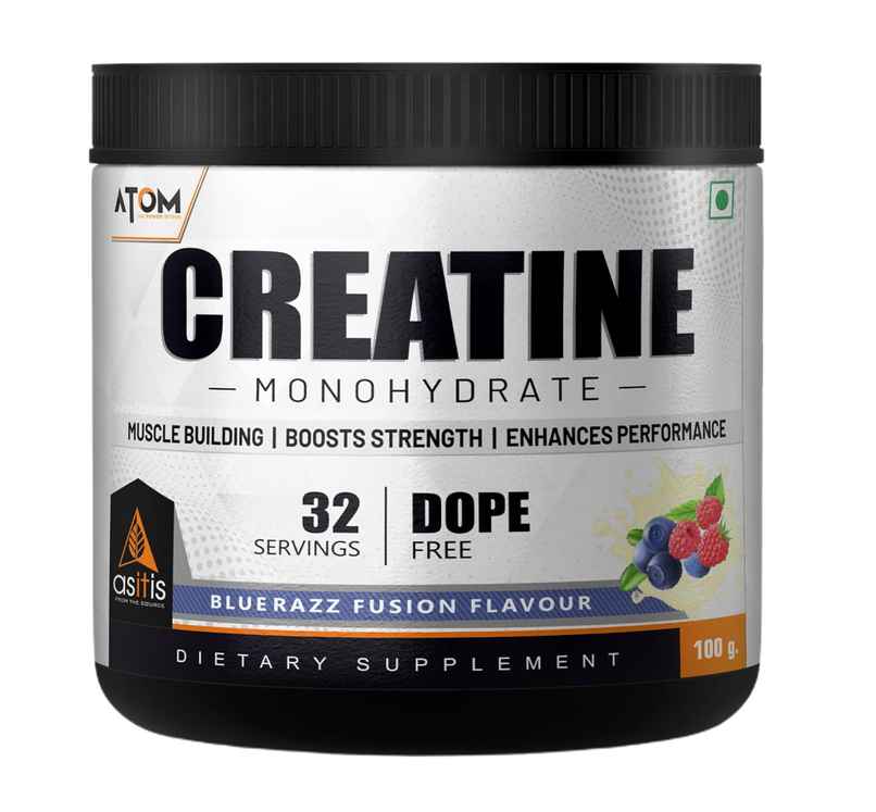 AS-IT-IS ATOM Creatine Monohydrate - 32 Servings Enhances Performance Blue Razz