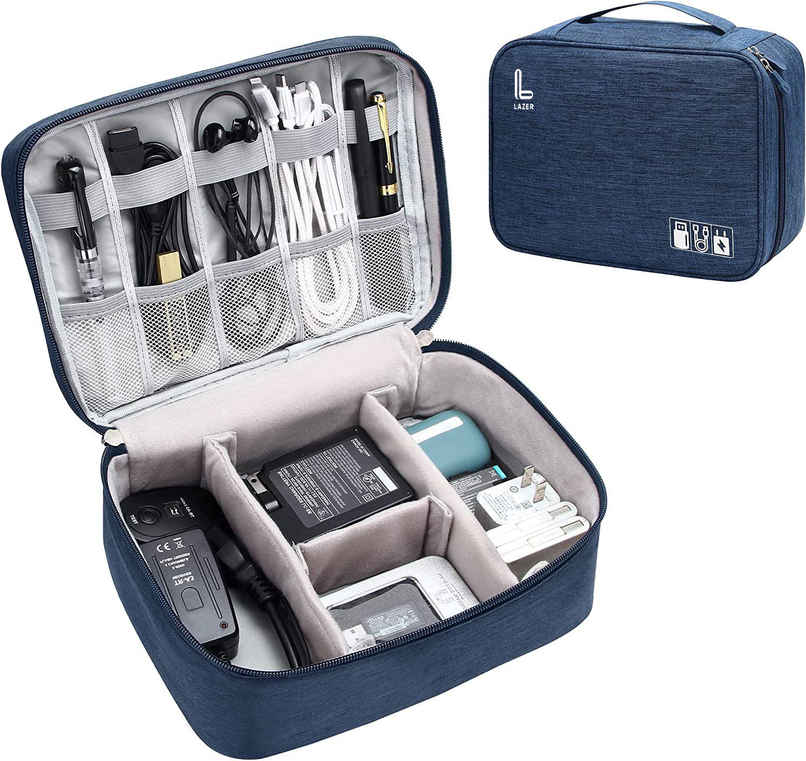 Lazer Polyester Electronics Accessories Organizer Travel Bag Blue