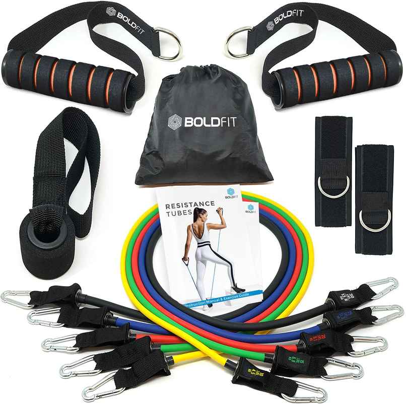 Boldfit Resistance Tube 11 Pc - Complete 11-Piece Resistance Tube Set For Full-Body Training
