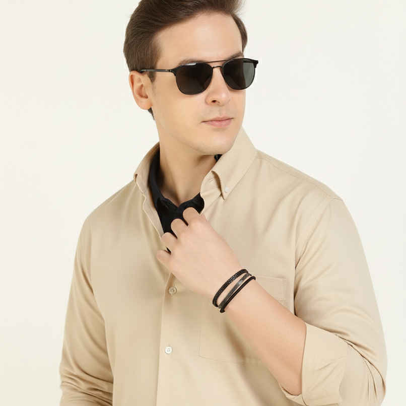 Hancock Men's Slim Fit Solid Button-Down Collar Pure Cotton Casual Shirt | Beige - 38