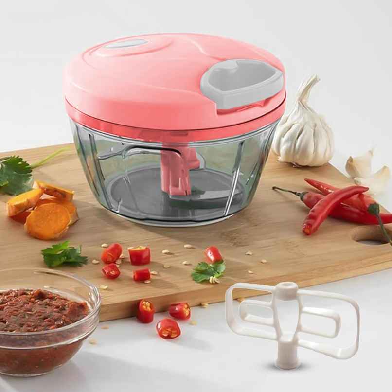 Frenchware Multipurpose Vegetable Chopper with 3 Blades, Handy & Compact - Peach